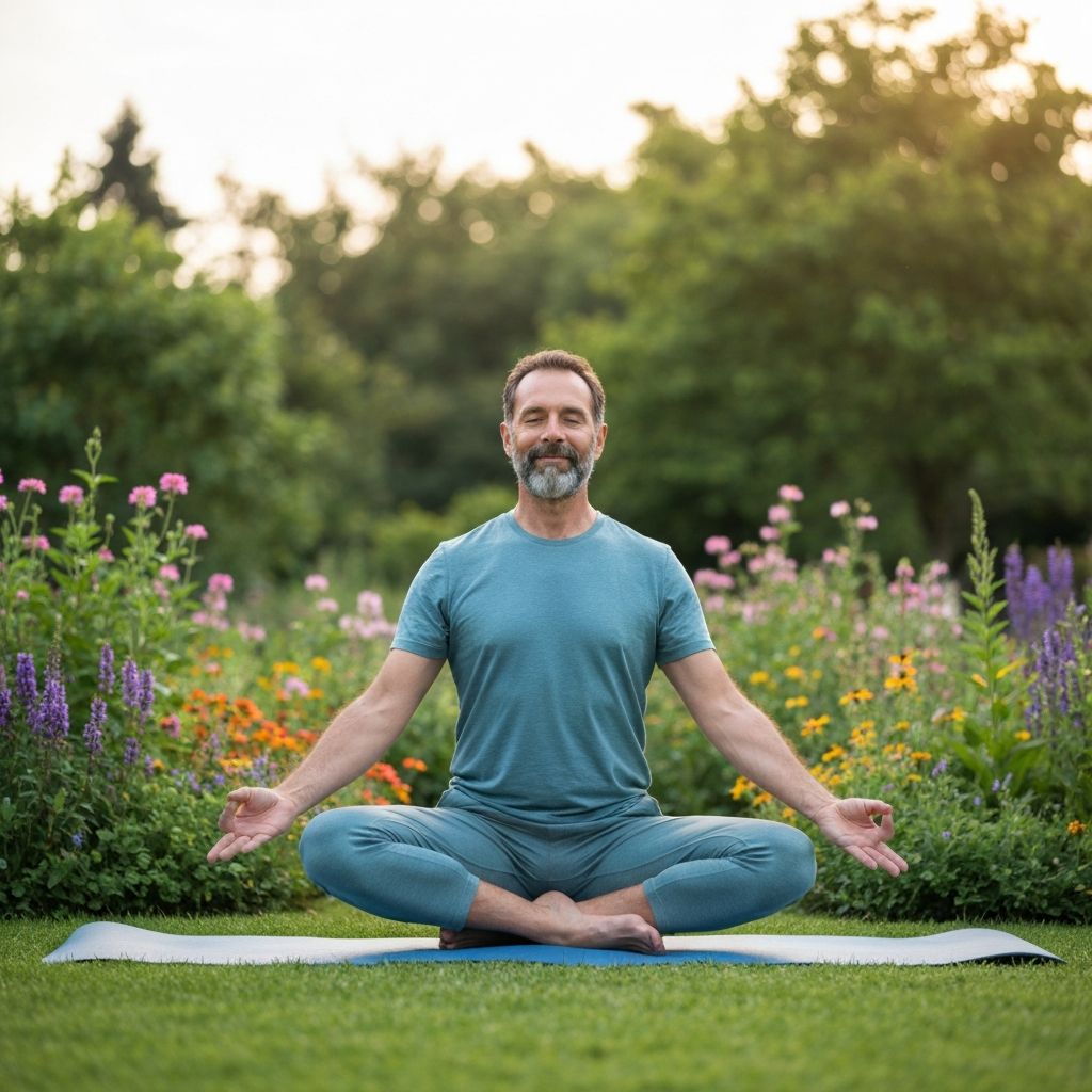 Man practicing yoga outdoors